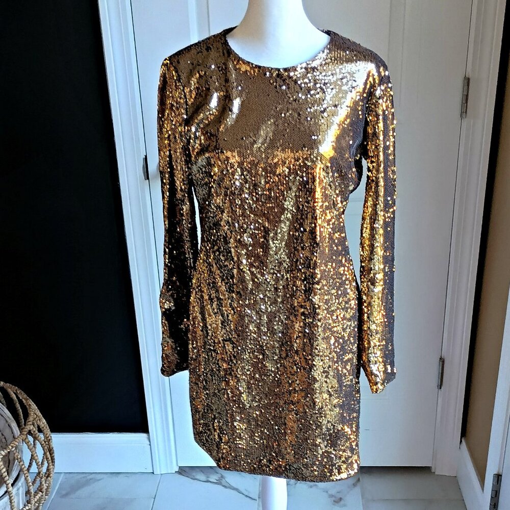 NWOT! EXQUISITE GOLD SEQUIN COCKTAIL DRESS SZ M